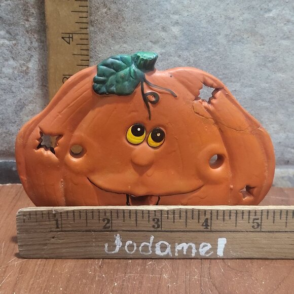 Vintage Jack O Lantern Pumpkin Ceramic Tea Light Holder Repaired - Picture 7 of 12
